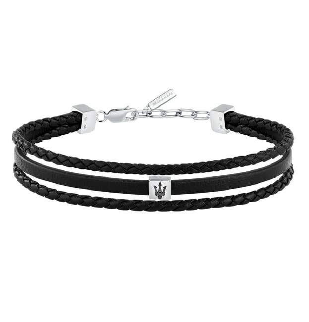 MASERATI Βραχιόλι Δερμάτινο Τριπλό με Λογότυπο Μαύρο