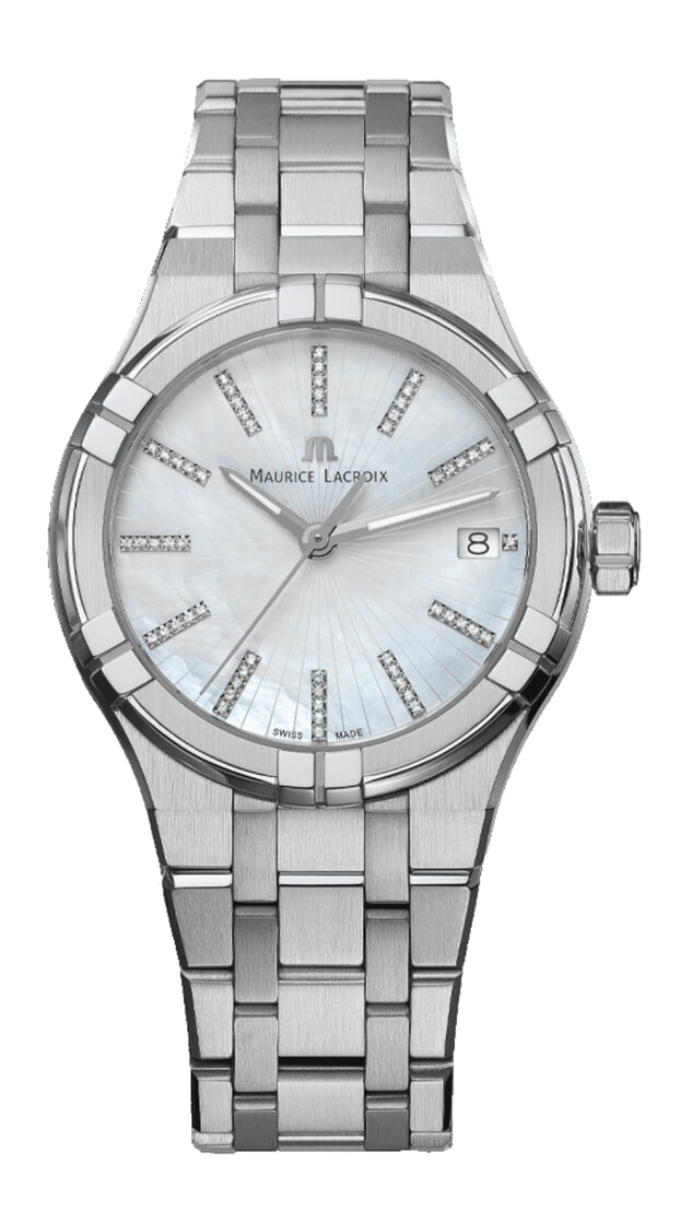 Maurice Lacroix AIKON Date Quartz 35mm White Mother of Pearl & Diamonds