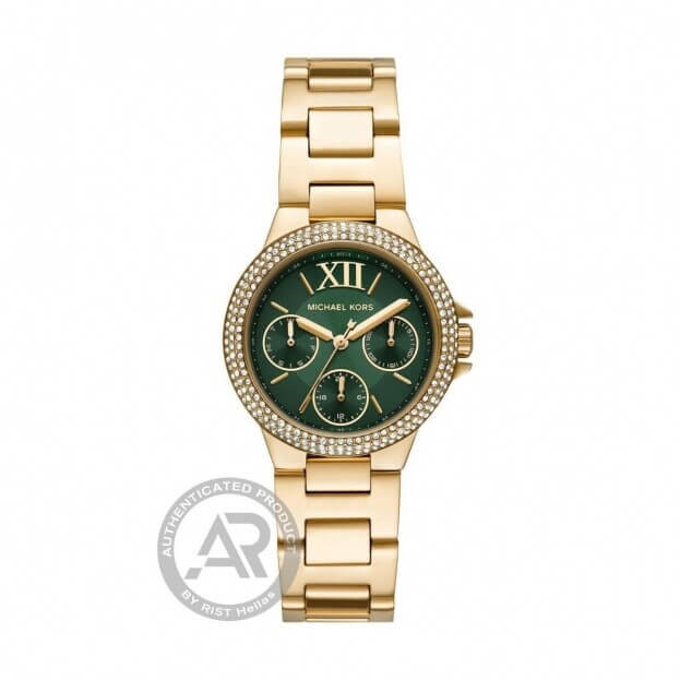 MICHAEL KORS Camille 33mm Stainless Steel Gold And Green Dial  Chronograph