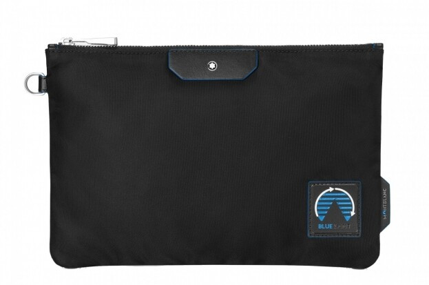 Montblanc Blue Spirit Medium Pouch Τσάντα Μαύρο Δέρμα & ECONYL®