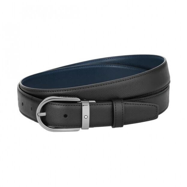 Montblanc Δερμάτινη Ζώνη Μαύρο/Μπλε διπλής όψης