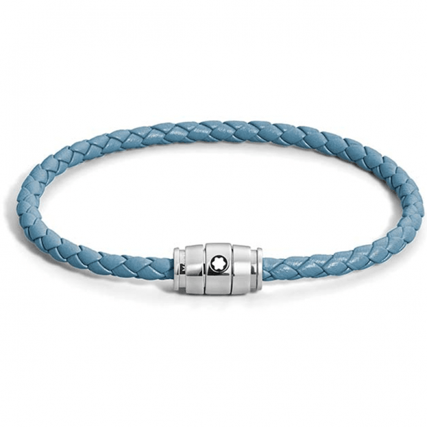 MONTBLANC Meisterstück Collection Steel 3 Ring Bracelet Smokey Blue Leather