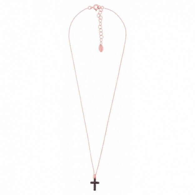 PESAVENTO Necklace Cross Pink Polvere Di Sogni Shiny Brown Dust Rose Gold Plated Sterling Silver