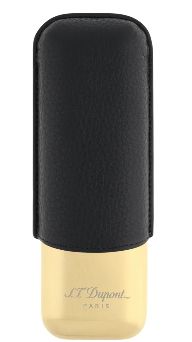 S.T. Dupont BLACK GRAINED AND GOLD DOUBLE CIGAR CASE