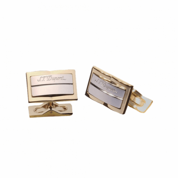 S.T. DUPONT Μανικετόκουμπα RECTANGULAR GATSBY Παλλάδιο Ασημί & Κίτρινο Χρυσό
