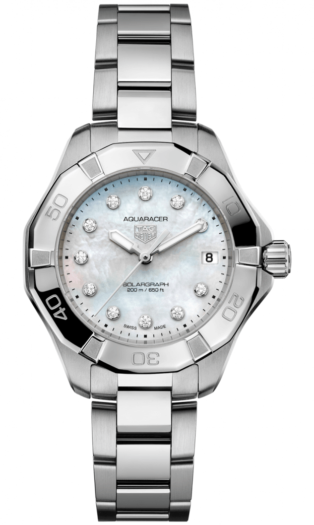 TAG HEUER AQUARACER PROFESSIONAL 200 SOLARGRAPH  34mm white dial with diamonds