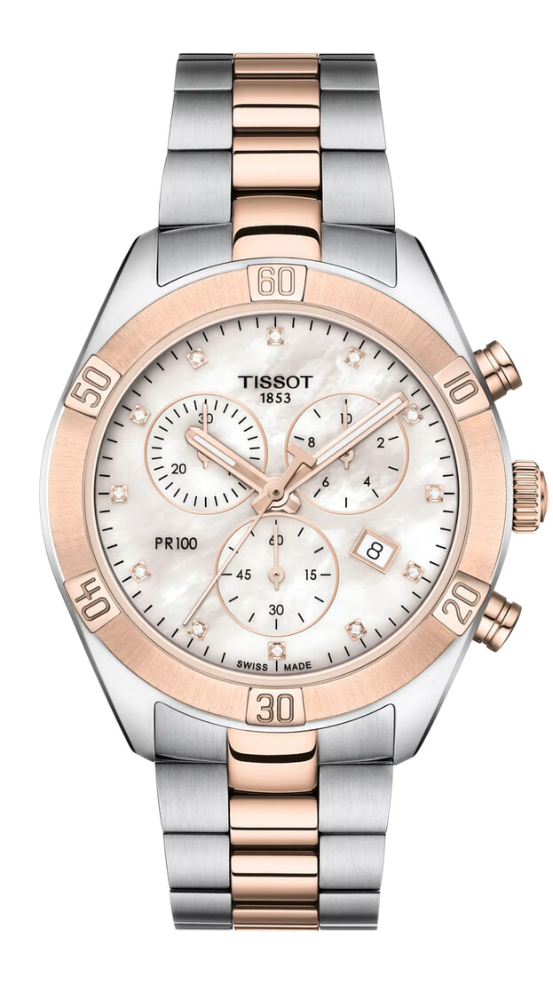TISSOT PR 100 Sport Chic Quartz Lady 38mm Chronograph Λευκό Καντράν Μπριγιάν