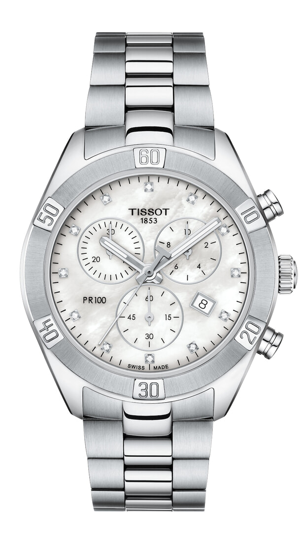 TISSOT PR 100 Sport Chic Quartz Lady 38mm Χρονογράφος Λευκό Καντράν Μπριγιάν