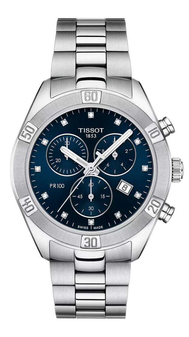 TISSOT PR 100 Sport Chic Quartz Lady 38mm Chronograph Μπλε Καντράν Μπριγιάν