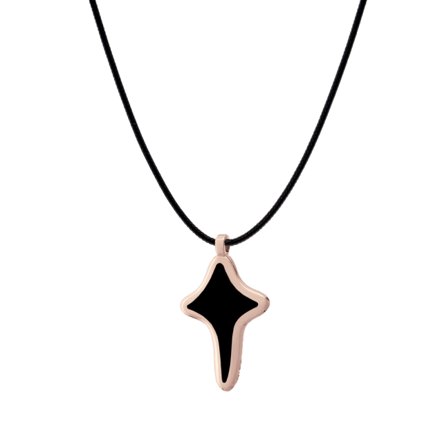 VERY GAVELLO SPIRIT cross Κολιέ Ροζ Χρυσός Κ9 & Μαύρη Essenza