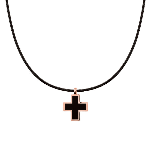 Very Gavello Μενταγιόν Square Cross 9K Ροζ Χρυσός & Essenza Μαύρη