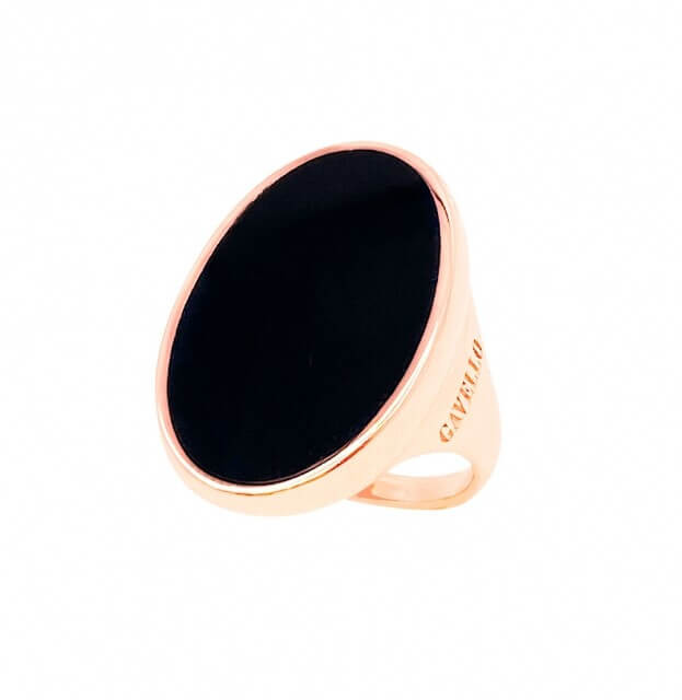 GAVELLO OVAL Δαχτυλίδι Ροζ Χρυσός Κ9 & Μαύρη Essenza