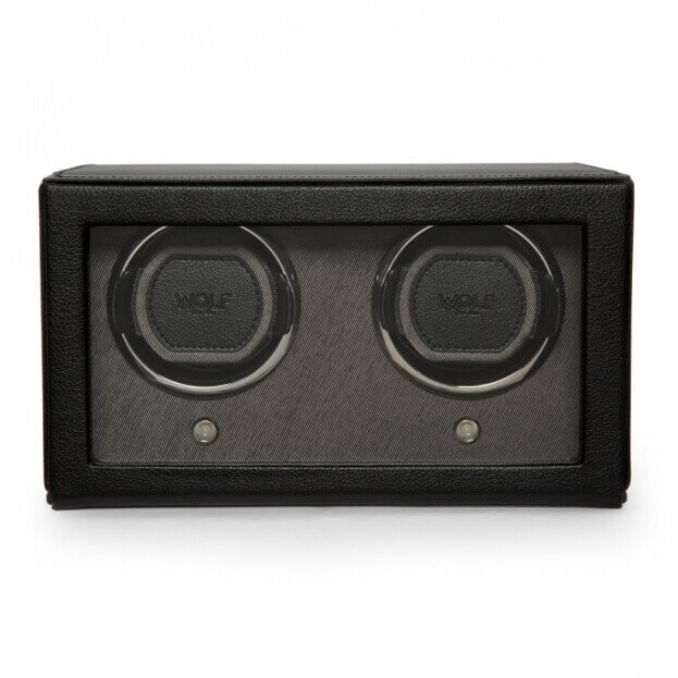 WOLF DOUBLE CUB WATCH WINDER WITH COVER ΜΑΥΡΟ ΔΙΠΛΟΣ ΜΥΛΟΣ ΠΕΡΙΣΤΡΟΦΗΣ ΓΙΑ ΑΥΤΟΜΑΤΑ ΡΟΛΟΓΙΑ