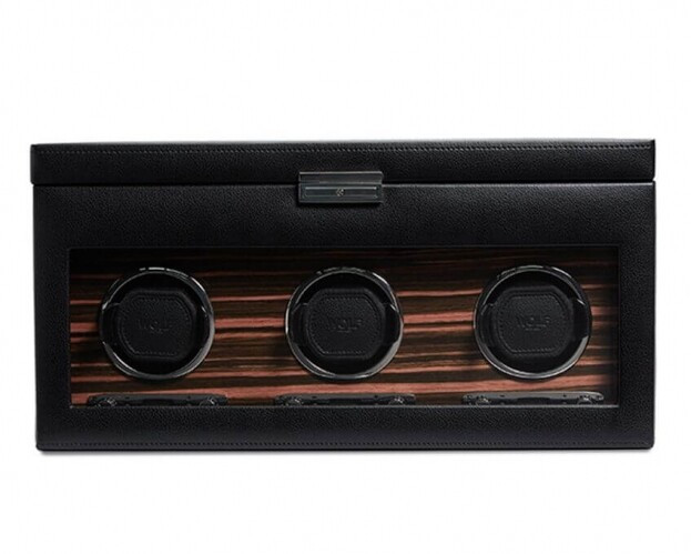 WOLF ROADSTER TRIPLE WATCH WINDER WITH STORAGE ΜΑΥΡΟ ΤΡΙΠΛΟΣ ΜΥΛΟΣ ΠΕΡΙΣΤΡΟΦΗΣ ΓΙΑ ΑΥΤΟΜΑΤΑ ΡΟΛΟΓΙΑ